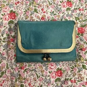 HOBO Teal Leather Kiss-Lock Wallet with Brass Frame